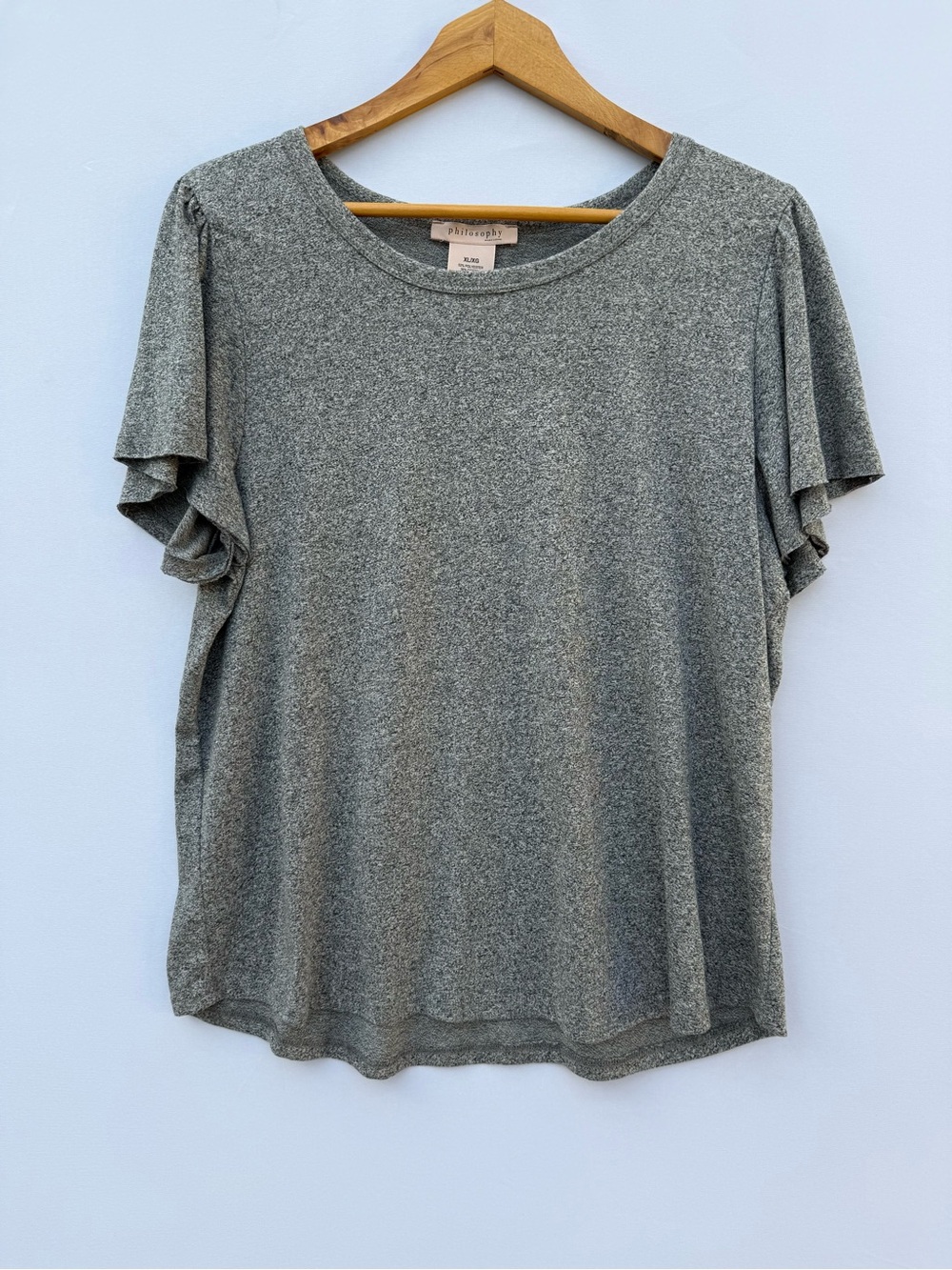 Gray Flutter Sleeve Tee, Philosophy By Republic Clothing, XL, NWOT